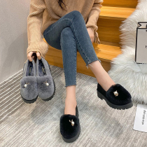 Pregnant womens shoes soft soles feet puffy non-slip and velvet rabbit hair warm Bean shoes women