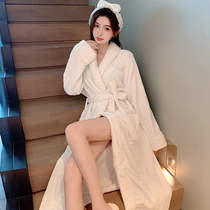 Autumn and winter Korean version of solid color Net red coral velvet sexy ladies robe flannel pajamas bath towel bathrobe extension extension