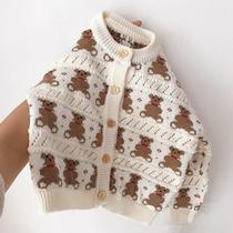 2021 autumn and winter new childrens cardioverts and autumn clothes girlswoolen sweaty girls knitted foreign air embroidered jacket tide