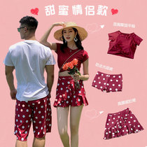Couples swimsuit female ins wind high-waisted trouser skirt to cover the belly and show thin three-piece suit hot spring conservative cute polka dot section S