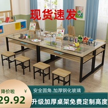 Glass painting table art table kindergarten students drawing guidance training class desk chair combination calligraphy studio table