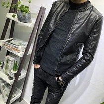 Tide brand explosion classic Stand Collar Slim Plus velvet leather clothing 2021 autumn and winter New Tride men Korean casual jacket jacket