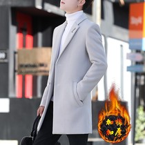 Tide brand trench coat men Korean version 2021 autumn and winter New woolen coat thick woolen coat long casual trench coat