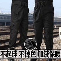 Security pants mens black winter plus velvet thickened wear-resistant training pants overalls spring and autumn security combat pants