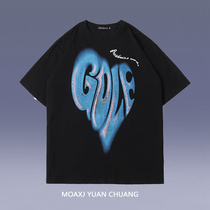 MOAXJ original tide brand top 2021 spring and summer new loose fried street printing round neck short-sleeved T-shirt national tide men and women