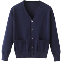 Nurse sweater coat V collar navy blue pocket knitted cardigan spring autumn thin group work clothes custom logo