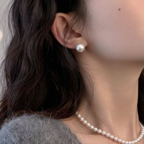 (Middu) Shi Jiaqiang Cold Light Perfect Round Man-made Pearl Stud Earrings Temperament Earrings High-end Sense Ear Clip Sterling Silver Female Summer