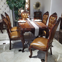 European style solid wood dining table and chair combination rectangular European table luxury American leather dining table