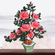 Natural jade large 8 peony flower bonsai living room flower rack jade large ornament home decoration creative gift