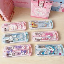Cartoon 304 stainless steel tableware suit students carry - out tableware box children travel chopsticks spoon suit