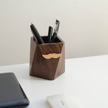 Corner Fanghua Beard Wooden Pen Holder Creative Fashion Cute Student Office Desktop Retro Solid Wood storage Box