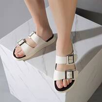 Hippie slippers man 2022 cool off outside wearing beach shoes genuine leather fashion Inn thick bottom white lined with damp