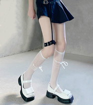  AY To films Japanese cute sweet sister milk white calf socks bow strap hollow lace mid-tube socks