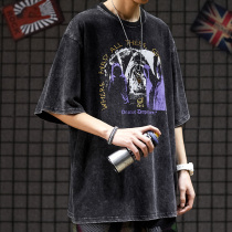 European and American High Street retro washed oversize with loose half sleeve CHIC Chaump hiphop short sleeve hip hop T-shirt man