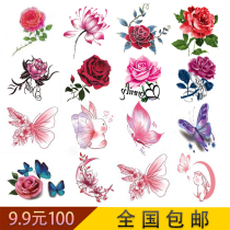 Tattoo stickers waterproof female long lasting small fresh sexy rose flowers butterfly feet bare clavicle ins simulation 3D stickers