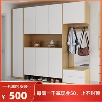 Simple modern high-grade storage large-capacity multi-layer shoe cabinet Household door high cabinet with fitting mirror one combination