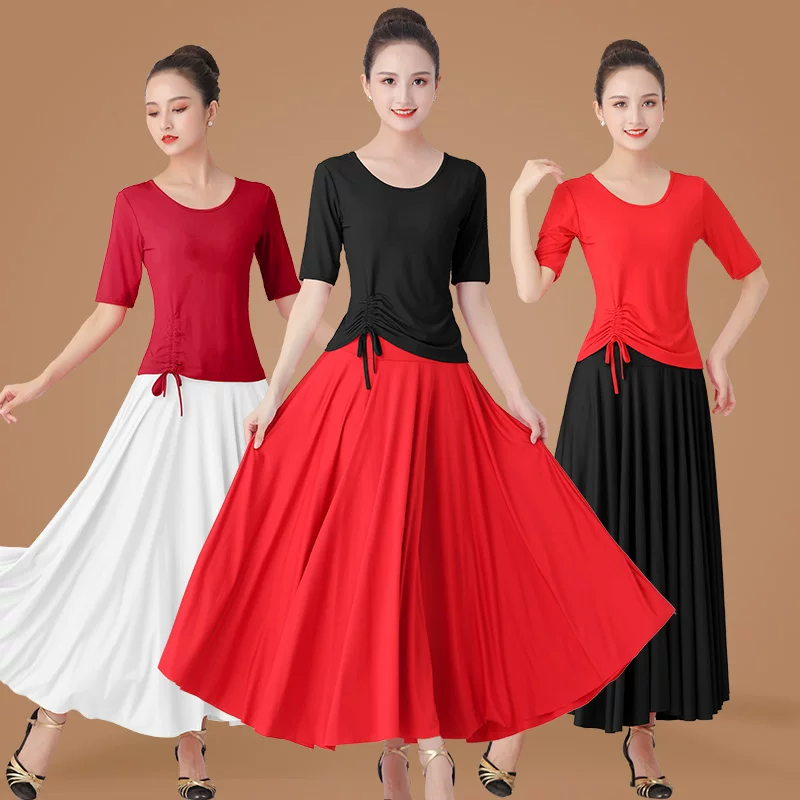 Футболка, длинная юбка, набор для пожилых, с short sleeve, для среднего возраста