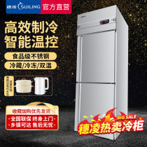 Ear-Ling Vertical Double Door Freezer Commercial Refrigerated Freezer Hotel Kitchen Fridge Stainless Steel Quick Freezing Snow Cabinet