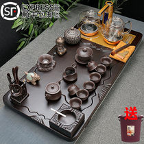 Ebony solid wood tea tray tea set Household simple purple sand set Kung Fu tea cup automatic glass four-in-one