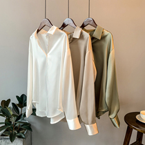 Early autumn long sleeve satin shirt female design sense niche 2021 Autumn New drop sense retro port flavor shirt top