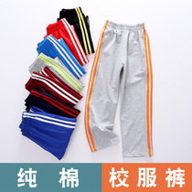 Spring Autumn Students School Uniform Pants Two Bars Children Hide Blue Sports Pants Boys Girls Elementary School Junior High School Grey Pants
