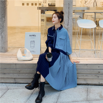 Pregnant womens early autumn dress new pregnancy crinkle color shirt skirt Korean version loose foreign style pregnant womens skirt