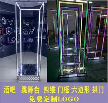 Bar luminous jumping stage door frame stage LED magic lottery control point stage four-dimensional stainless steel frame stage