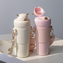 Korean version of ins with straw thermos cup portable cute Cup ladies high value student little devil Cup 500ml