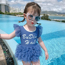 South Korea 2021 new childrens summer one-piece swimsuit girls alphabet swimsuit baby little princess skirt swimsuit