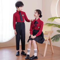Male and female children in primary and middle school childrens chorus Out of service red long short sleeves College Wind class Suit Recital Performance Suit