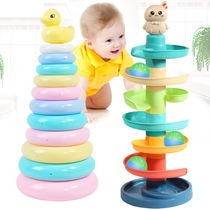  Childrens stacking music Rainbow tower toy Infant early education rainbow circle Parent-child interactive puzzle stacking circle toy