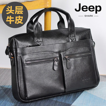 Jeep Jeep leather mens bag business portable briefcase shoulder shoulder bag head layer cowhide computer bag large capacity