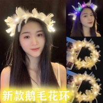 New fairy luminous feather wreath rabbit ears Net Red Night Market to push flash headdress to push scan code gifts