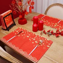 2022 New Years red dining cushion dining table with thermal insulation cushion table septivized cushion National tide decoration cushion New Years Eve dinner table cushion