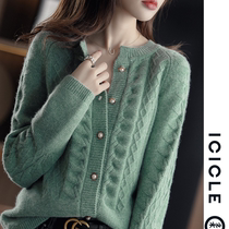 ICICLEs Wo 2021 Autumn Winter Sheep Sweater Womens Round Collar Loose Knit Cardiovert Jacket Casual Cashmere Blouse