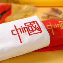 National tide short-sleeved t-shirt men 2021 new China embroidery large size pure cotton mens white shirt couple loose summer clothes