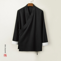 Ancient style Hanfu mens autumn and winter costume jacket Chinese style mens linen jacket Buddha kimono kimono robe