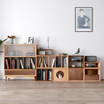 Japanese-style solid wood lattice cabinet free combination bookcase floor-to-ceiling low cabinet rack creative toy rack bay window storage cabinet