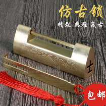 Copper lock pure copper old-fashioned all-copper antique home Chinese retro horizontal padlock antique lock ancient lock latch door lock