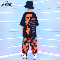 Childrens hip-hop suit Boys hip-hop trendy clothes hiphop childrens loose handsome boy performance clothes Summer trendy clothes
