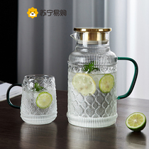 Suning Retro Haitang Flower Cold Water Pot Glass High Temperature Resistant Household Large Capacity Cool Water Cup Tea Tea Pot Suit 2008