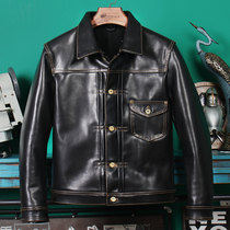 2021 new first layer horse skin vintage 506 leather motorcycle denim jacket short vegetable tanned batik leather men