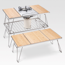Coleman outdoor folding table multi-layer splicing iron stainless steel shelf bamboo plank table firewood snow peak stove table