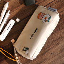 Korean version simple large capacity canvas pen bag Simple female cute multi-functional net red girl stationery box Salt high school