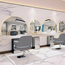 Net celebrity barber shop mirror wall-mounted hair salon mirror table large round mirror hair salon special light-emitting hair cut wall-mounted