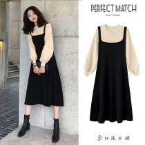  Pregnant women autumn suit fashion models net red tide hot mom fake two-piece dress two-piece suit does not show high-end tide