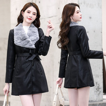 Haining leather leather clothing womens long style 2021 Winter New plus velvet padded lady fur one coat women