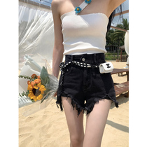 Zhou Zhangzhang 2021 early summer new high waist casual thin wild irregular hot girl wind denim flash shorts