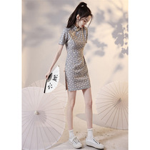 Lareey cheongsam 2021 Plaid modified new style everyday can wear small floral short short-sleeved summer