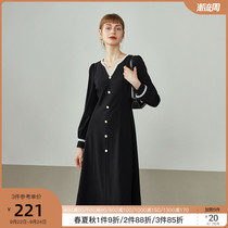 Verslan 213325 French Hepburn style dress early autumn fashion temperament V collar slim skirt women long sleeve
